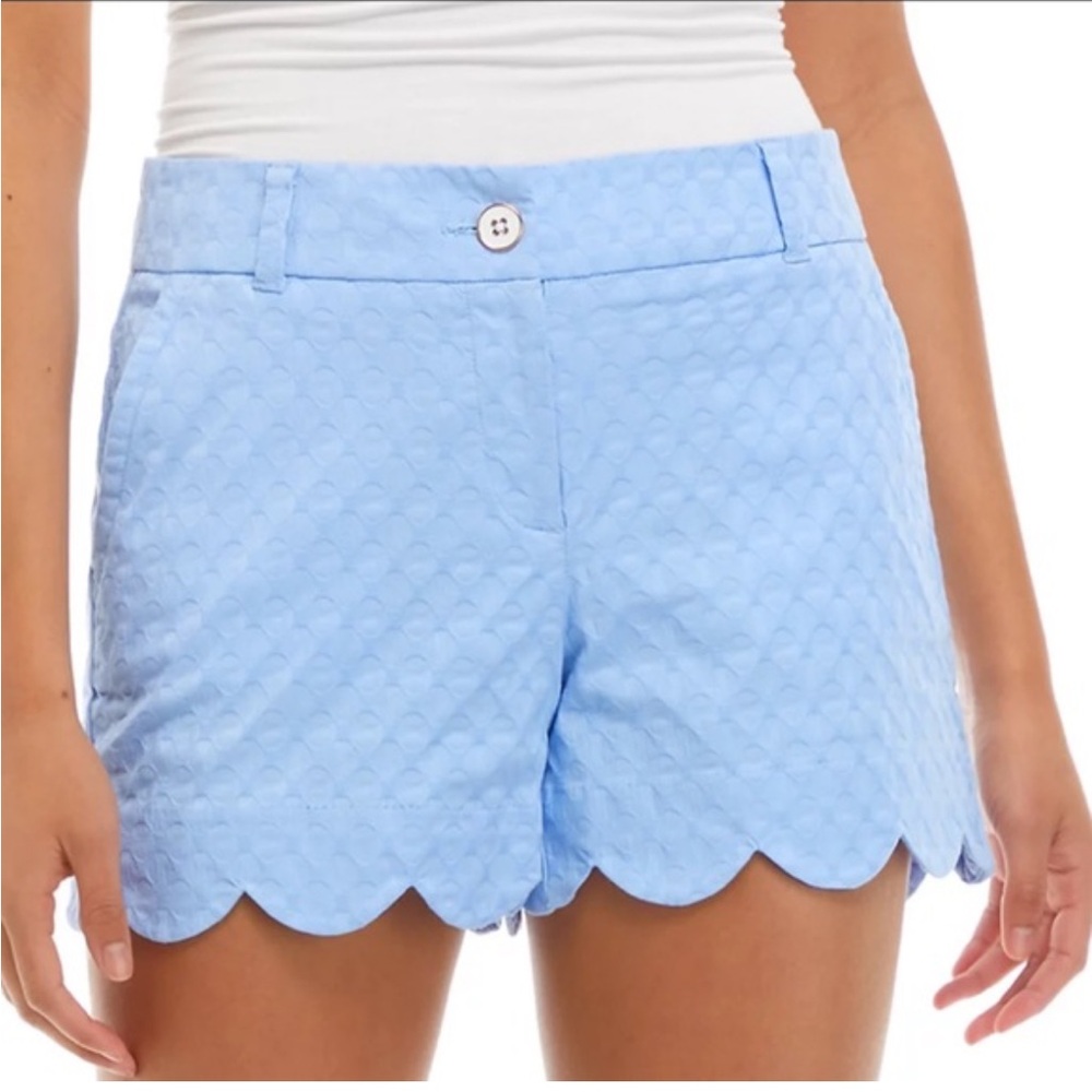 crown & ivy Light Blue Scallop Hem High Waist Shorts